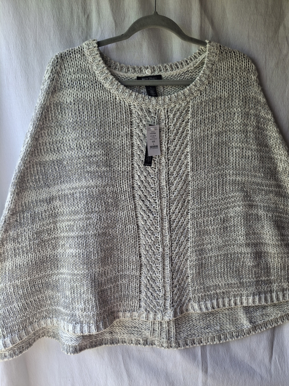 White House Black Market Gray Silver Cable-Knit Poncho + Collar